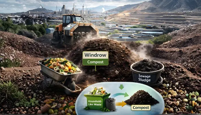 تولید کود کمپوست از زائدات شبه خانگی و لجن تصفیه خانه فاضلاب (compostingـco) مجتمع مس سرچشمه به روش ویندرو